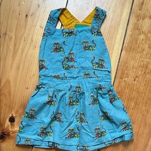 Little Green Radicals Teal Monkey Print Overalls